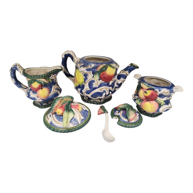 1970s Fitz and Floyd Vintage Florentine Fruit Tea Set - 5pcs For Sale