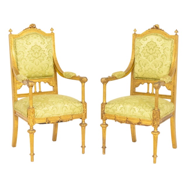 Pair of Louis XVI Style Giltwood Fauteuils For Sale