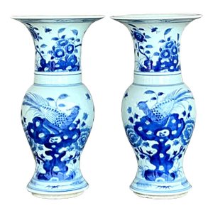 Vintage Asian Blue and White Vases - A Pair
