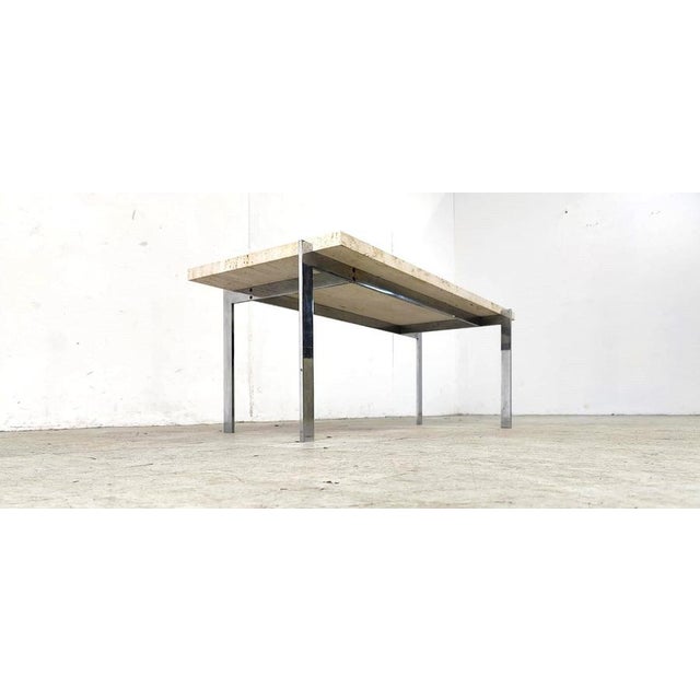 1970s Vintage Travertine and Chrome Coffee Table, 1970s For Sale - Image 5 of 11