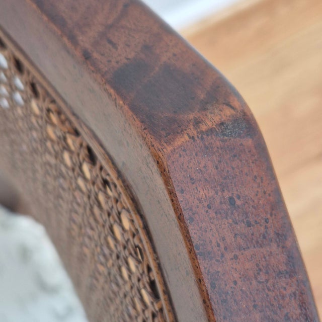 Late 20th Century Hickory Chair Cane Back Mahogany Vanity Boudoir Chair W/ Toile Upholstery For Sale - Image 9 of 12