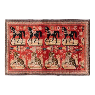 Early 20th Century Handmade Caucasian Horse & Dog Karabagh Pictorial Accent Rug For Sale