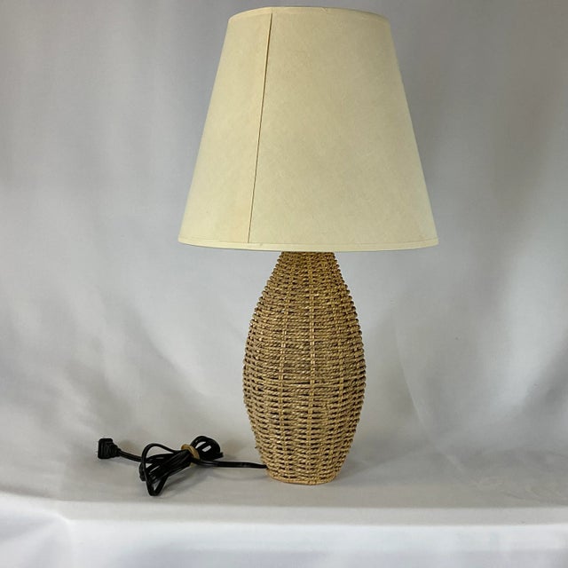 What a beautiful Boho Chic Woven Wicker Jute Table Lamp. The body of the lamp is a woven Jute textile creating a wicker...