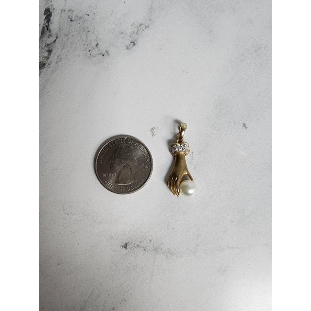 Contemporary Pearl & Pave Diamond Accented Mudra Hand Necklace 16" For Sale - Image 3 of 3