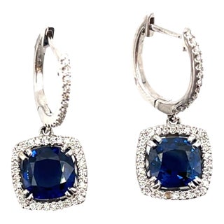 3.21 Ct Natural Sapphire & Diamond Earrings - 2 Pieces For Sale