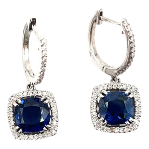 3.71 Ct Natural Sapphire & Diamond Earrings - 2 Pieces
