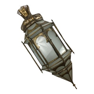 Authentic Artisan-Made Brass and Frosted Glass Pendant For Sale