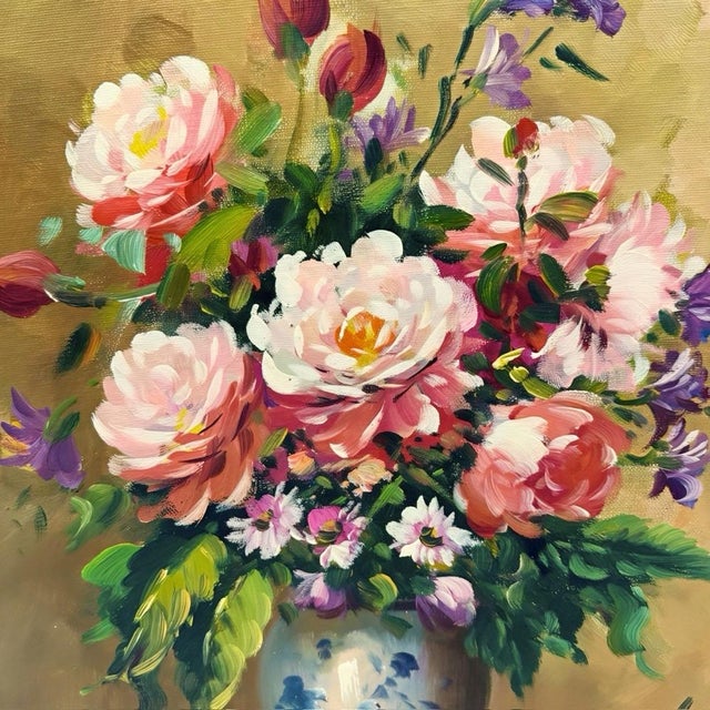 1960s Peter Kelland, Still Life with Peonies, 1960s, Oil Painting on Canvas For Sale - Image 5 of 6