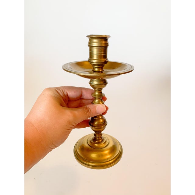 Early 19th Century Antique Heavy Brass Baluster Candlestick Holder For Sale - Image 5 of 6