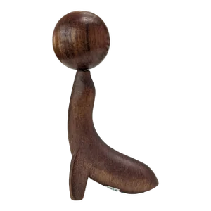 Vintage Hand-Carved Wooden Seal Corkscrew – Mid-Century Barware Collectible