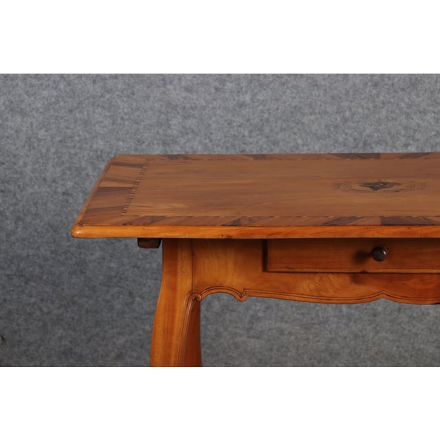 Small Antique Baroque Desk Table in Cherry and Walnut with Inlays, 1800 For Sale - Image 9 of 18