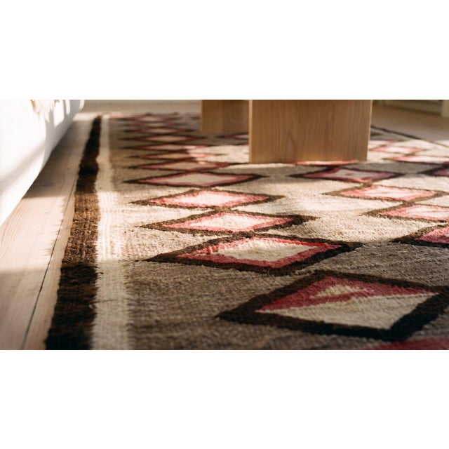Charming Grey and Red Color and Rhombus Patters Design Antique American Navajo Rug For Sale - Image 13 of 14