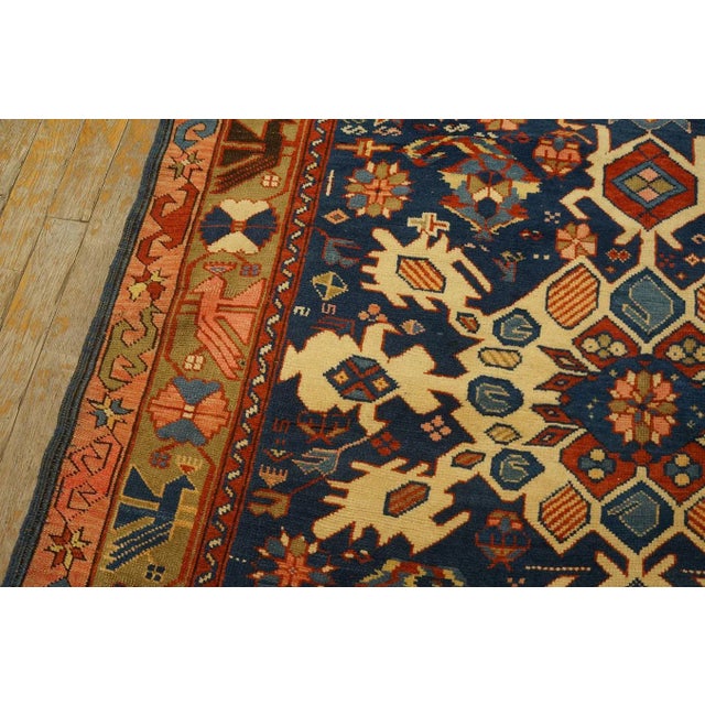 Textile Great Blue and Camel Color With Rhombus and Florid Design Antique Caucasian Bidjov Rug For Sale - Image 7 of 12