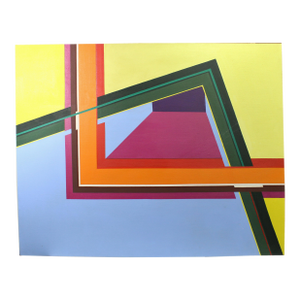 1960s Vintage Large Mid-Century Modern Colorful Hard Edge Acrylic Painting