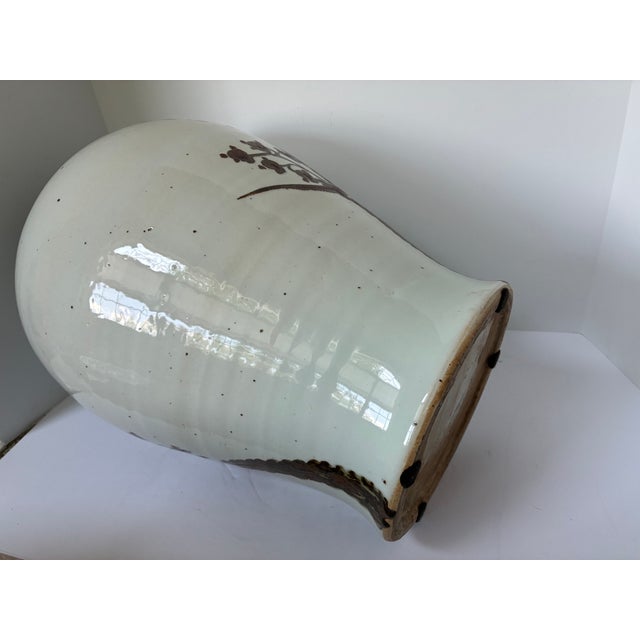 Chinese Pottery Large Floor Vase Rusty Brown Twisted Tree Stoneware For Sale - Image 13 of 14