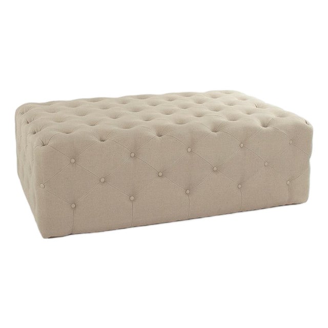 Rectangular Tufted Linen Ottoman - Linen For Sale