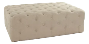 Rectangular Tufted Linen Ottoman - Linen
