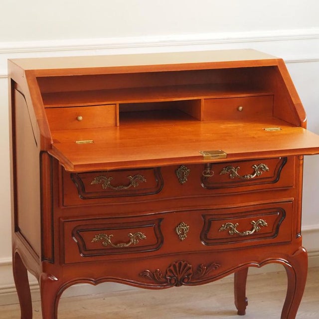 French Country Secretary Desk in Cherry Wood with Writing Flap For Sale - Image 16 of 17