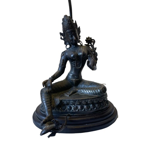 Asian Vintage 1940s Asian Bronze Tara Lamp For Sale - Image 3 of 13