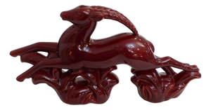 Large Art Deco Sculpture of Leaping Gazelle in Earthenware with Red Glaze, 1930s