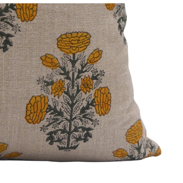 Swadesh Hand Block Leaf Floral Printed Thick Linen Designer Pillow Cover, 20x20 Inch For Sale - Image 4 of 5