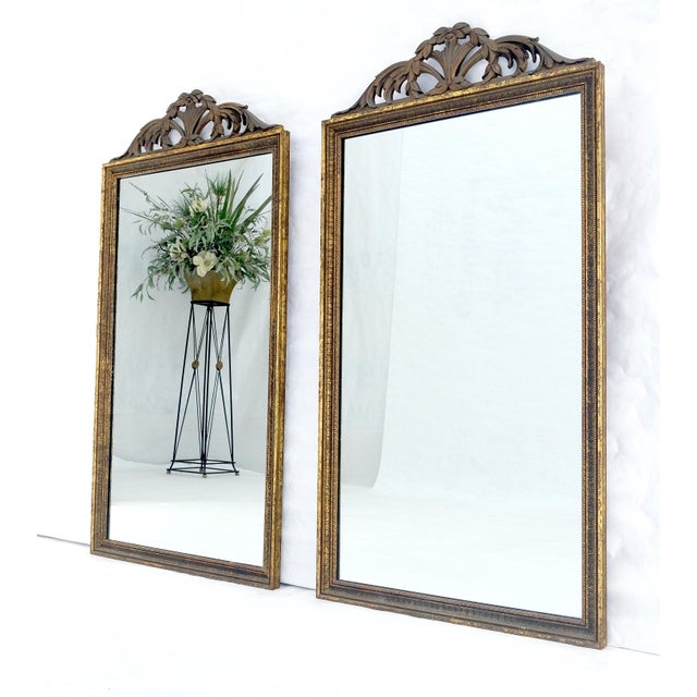 Gold Pair of c1940s 23x44 Rectangle Mirrors With French Baroque Bay Leaf Decorations For Sale - Image 8 of 8