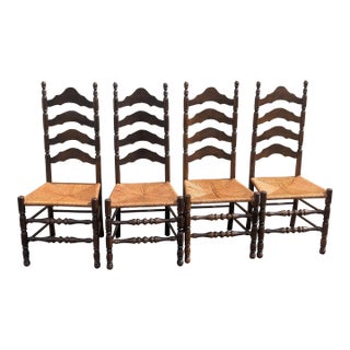 Vintage Ladder Back Chairs With Rush Seats- Set of 4 For Sale