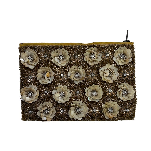 Hollywood Regency Vintage Indian Hand-Beaded Floral Sequin Evening Clutch For Sale - Image 3 of 3
