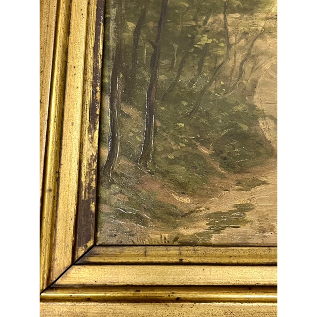 Antique French 19th-Century Oil on Board Landscape Painting in Giltwood Frame For Sale - Image 17 of 18