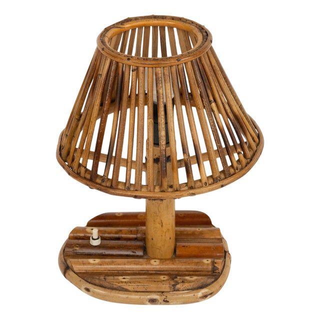 Mid-Century Rattan and Bamboo Table Lamp in the style of Louis Sognot, Italy, 1960s For Sale