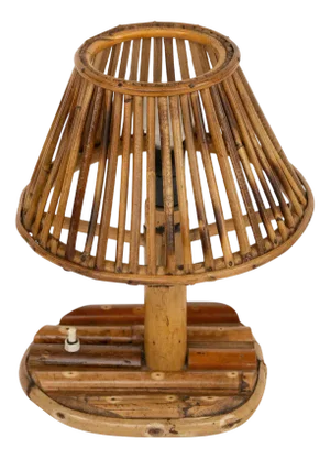 Mid-Century Rattan and Bamboo Table Lamp in the style of Louis Sognot, Italy, 1960s