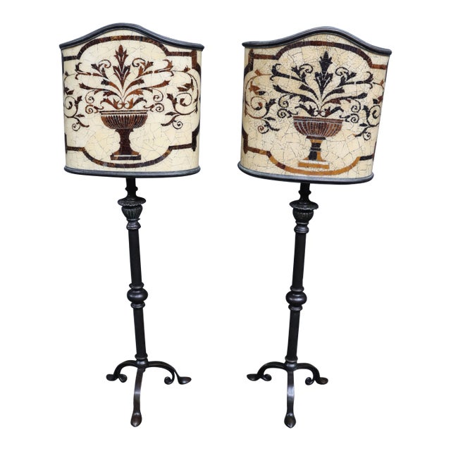 Pair of Brass & Bronze Finish Table Lamps With Coconut Shell Shades For Sale