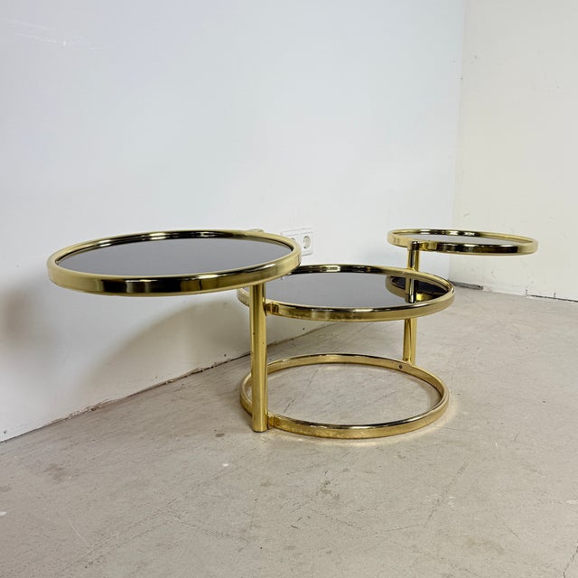 Vintage Hollywood Regency Swivel Cascade Coffee Table with Black Glass, Germany, 1970s For Sale - Image 9 of 12