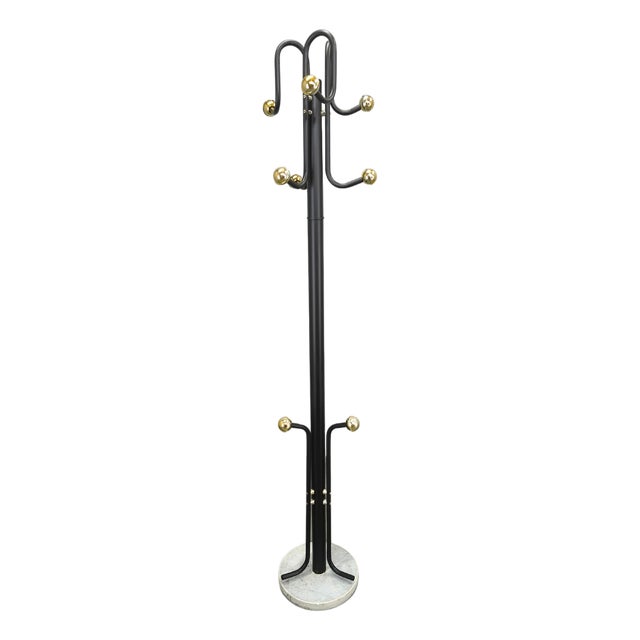 Mid-Century Italian Coat Rack in Black Metal, Plastic, and Stone, 1970s For Sale