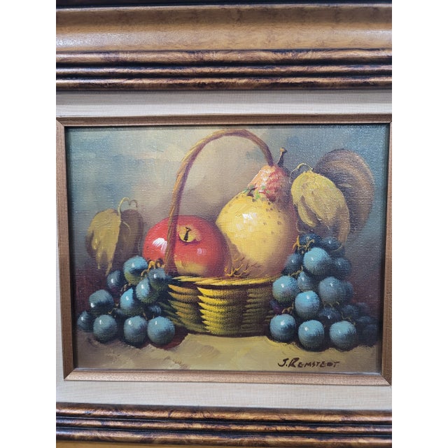 Paint Oil Painting Red Apple, Grapes, & Pear Framed Art Still Life Signed J. Remstedt For Sale - Image 7 of 8