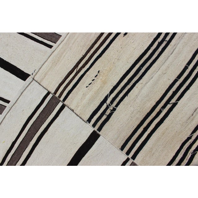 Large Vintage Turkish Kilim Rug With Vertical Stripes in Cream and Brown For Sale - Image 10 of 11