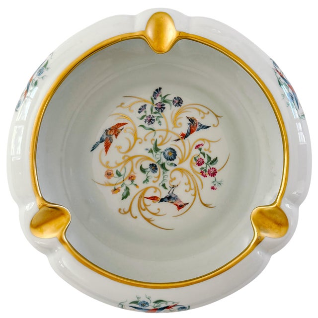 Gold Large Vintage French Limoges Porcelain Ashtray With Birds of Paradise & 22k Gold Gilding For Sale - Image 8 of 12