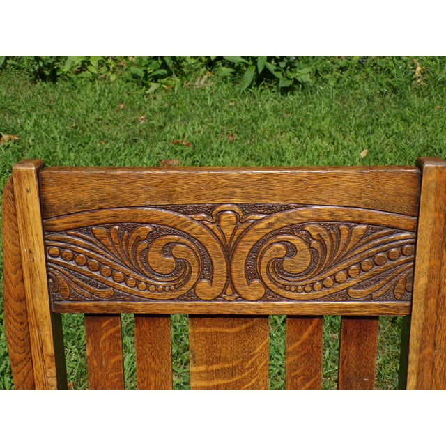 Antique Arts & Crafts Art Nouveau Mission Solid Oak Rocker Rocking Chair For Sale - Image 14 of 17