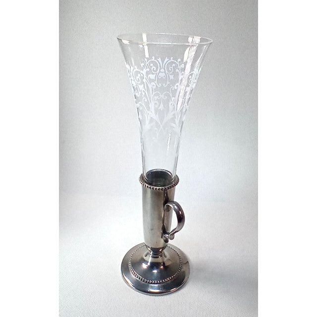 An elegant French early 20th-century Art Nouveau "violetero" (bud vase). This exquisite piece features an acid-etched...