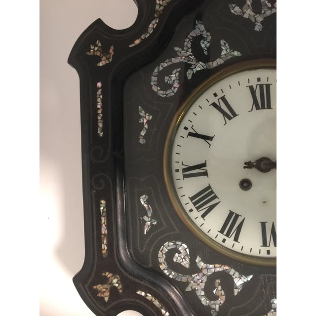 Napoleon III Ebony and Mother of Pearl Inlay Wall Clock For Sale In Orlando - Image 6 of 11