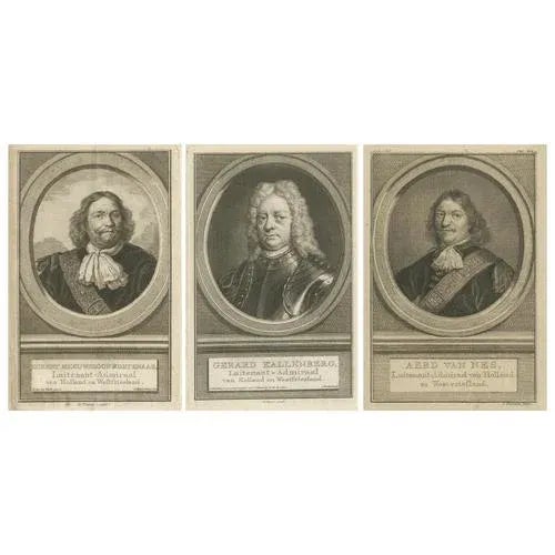 Dutch Naval Portraits, 1700s, Paper, Set of 3 For Sale - Image 10 of 10