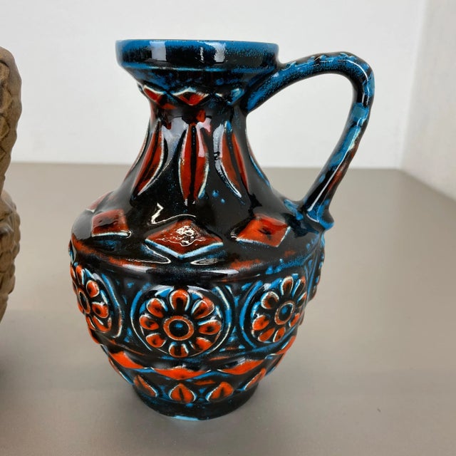 Blue Multi-Color Fat Lava Op Art Pottery Vase from Bay Ceramics Germany, 1960s, Set of 2 For Sale - Image 8 of 17