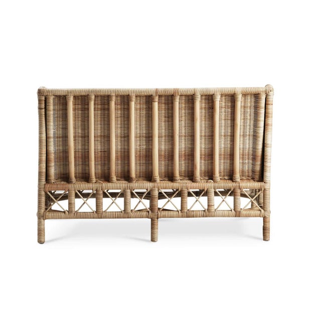 Not Yet Made - Made To Order Coastal Rattan Settee With Moss Green Upholstery For Sale - Image 5 of 10