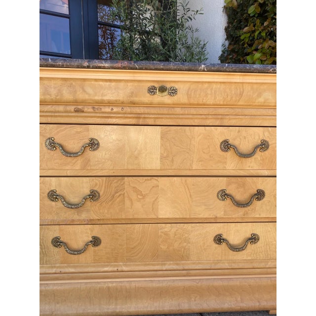 Mid 20th Century Mid 20th Century Vintage Henredon Charles X Collection Burl Elm Marble Top Chest For Sale - Image 5 of 12