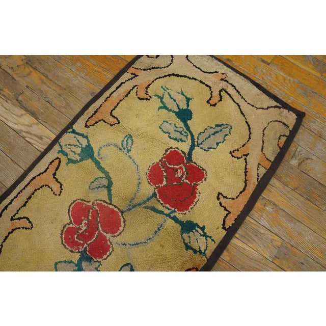 Mustard Considerable Yellow Mustard Color With Lovely Florid Design Antique American Hooked Rug For Sale - Image 8 of 9