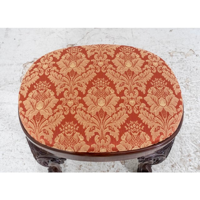 Chippendale Damask Upholstered Ball & Claw Mahogany Ottoman For Sale - Image 3 of 9