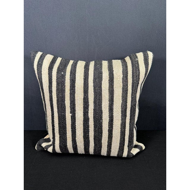 Turkish Hemp Pillow Cushion Natural Beige Black Cushion Cover 20x20 For Sale - Image 4 of 4