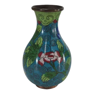 Chinese Cloisonné Copper Floral Vase 4"