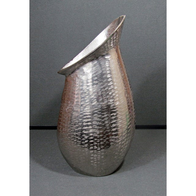 Large Sculptural Textured Silver-Finish Vase For Sale In Austin - Image 6 of 12