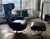Mid-Century Modern Cantoni Leather Recliner Lounge Chair and Ottoman Set in Genuine Top-Grain Leather With Stainless Steel Swivel Base For Sale - Image 3 of 12
